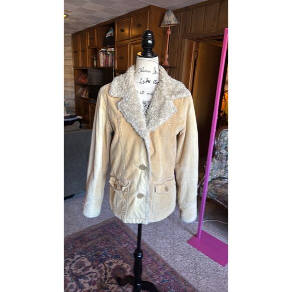 Vintage 90s corduroy coat jacket camel Sherpa - Picture 1 of 8